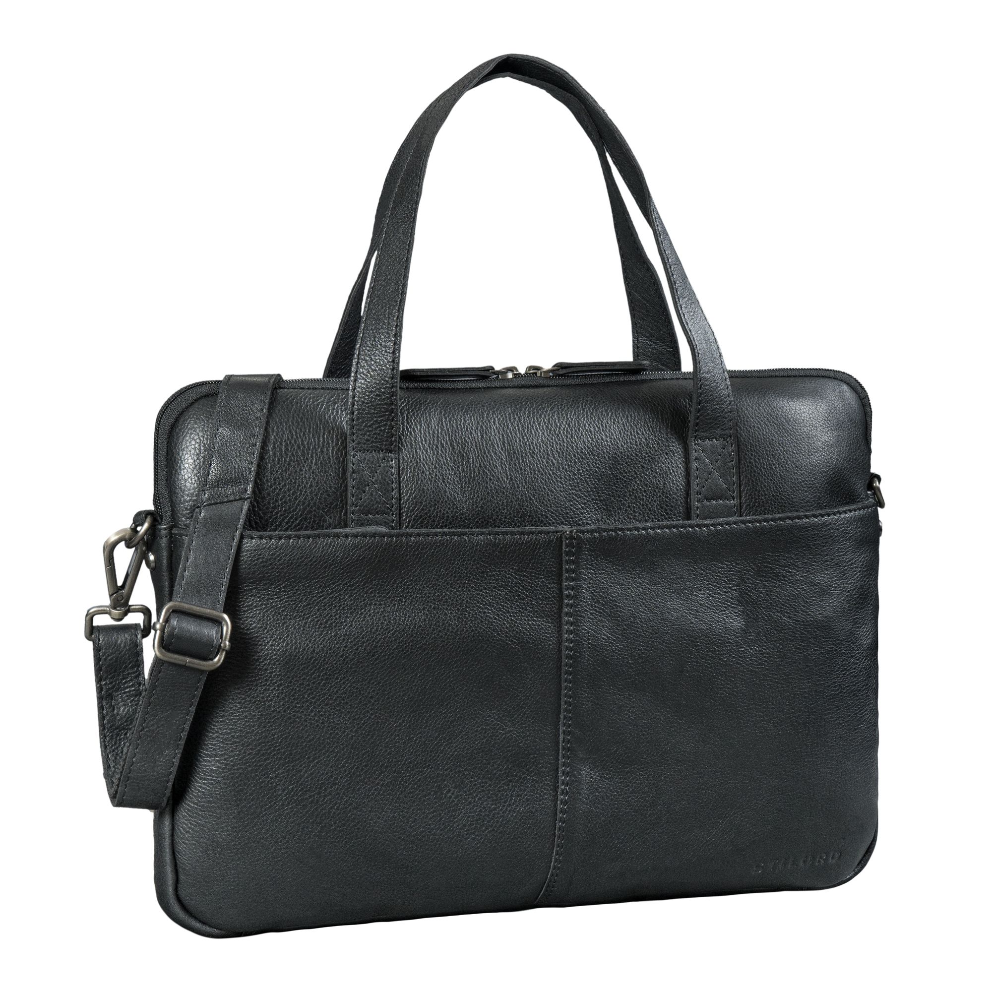 Schmale Schwarze Laptoptasche 15.6 Zoll Leder Aktentasche Herren mit Schultergurt & Griff