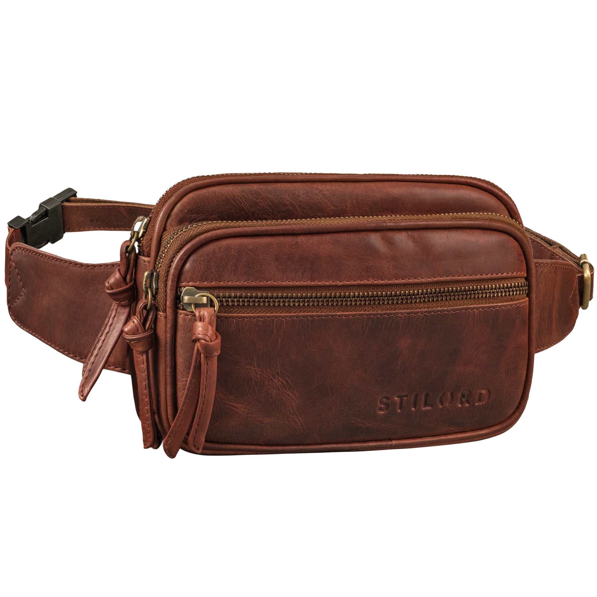 Bauchtasche oder Gürteltasche mit zwei Hauptfächern für Damen Cognac