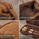 Necessaire in pelle color tan, cursore con stampa STILORD, ampio scomparto interno, pelle idrorepellente e supporti elastici