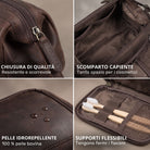 Necessaire Henry in pelle marrone, cursore con stampa STILORD, scomparto capiente, pelle idrorepellente, supporti elastici
