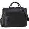 Schwarze Leder-Business-Tasche frontal, Laptopfach 13–14 Zoll, geprägtes STILORD-Logo, Frontfach mit senkrechtem Reißverschluss