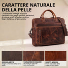 Braune Leder-Business-Tasche mit Vintage-Patina, STILORD-Prägung und Laptopfach für 13–14 Zoll, seitliche Perspektive
