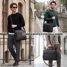 Schwarze Leder-Business-Tasche Syd mit Laptopfach 13–14 Zoll, Schultergurt und Griff, Stadtszene, STILORD-Prägung