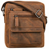 Tracolla piatta da uomo in pelle bergamo marrone, tasche frontali con zip, pattina, tracolla regolabile e logo impresso STILORD