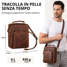 Piccola tracolla uomo in pelle zamora marrone, tasca frontale con logo STILORD impresso, modello la indossa a tracolla